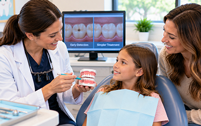 Dentist teaching brushing